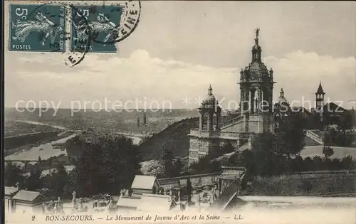 Bonsecours France Monument de Jeanne d Arc et la Seine Stempel auf AK Kat. Bonsecours