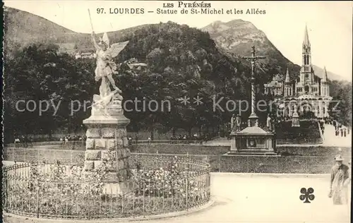 Lourdes Hautes Pyrenees Statue de Saint Michel et les Allees Croix Kat. Lourdes