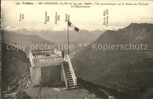 Lourdes Hautes Pyrenees Pic fu Jer vue panoramique sur la chaine des Pyrenees et l Observatoire Kat. Lourdes