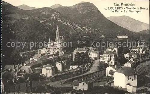 Lourdes Hautes Pyrenees Basilique vue de la Route de Pau Chemin de Fer Kat. Lourdes