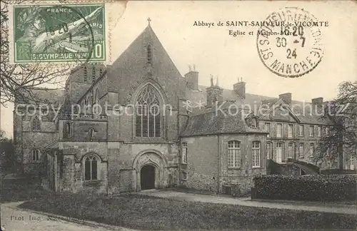 Saint Sauveur le Vicomte Abbaye Eglise et Maison Mere Stempel auf AK Kat. Saint Sauveur le Vicomte