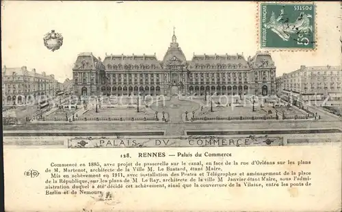 Rennes Palais du Commerce Stempel auf AK Kat. Rennes