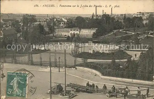 Angers Panorama sur le Jardin des Plantes Pferdefuhrwerk Stempel auf AK Kat. Angers