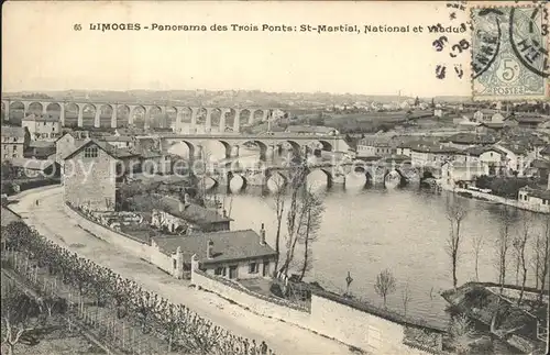 Limoges Haute Vienne Panorama des Trois Ponts Viaduc Stempel auf AK Kat. Limoges