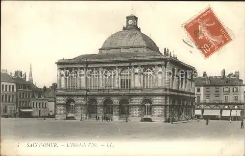 Saint Omer Pas de Calais Hotel de Ville Stempel auf AK Kat. Saint Omer