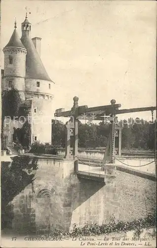 Chenonceaux Indre et Loire Chateau Tour des Marques et Pont Levis et les Douves Kat. Chenonceaux