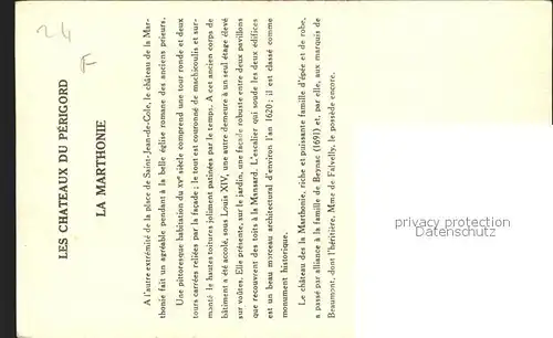 Saint Jean de Cole Chateau de la Marthonie Serie Les Chateaux du Pericord Kat. Saint Jean de Cole