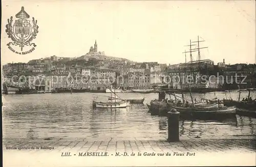 Marseille Notre Dame de la Garde vue du Vieux Port Bateau Kat. Marseille