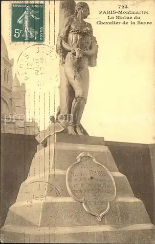 Paris Montmartre Statue du Chevalier de la Barre Monument Stempel auf AK Kat. Paris