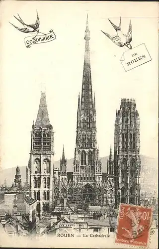 Rouen La Cathedrale Briefschwalben Stempel auf AK Kat. Rouen