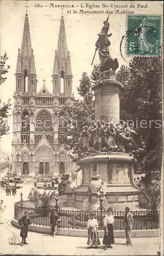 Marseille Eglise Saint Vincent de Paul et Monument des Mobiles Stempel auf AK Kat. Marseille