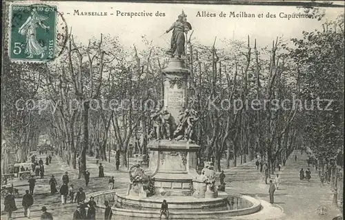 Marseille Allees de Meilhan et des Capucines Monument Stempel auf AK Kat. Marseille