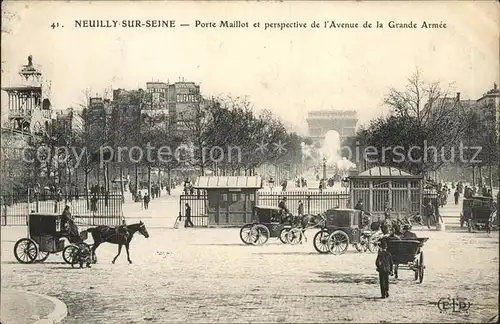 Neuilly sur Seine Porte Maillot Avenue de la Grande Armee Pferdekutsche Kat. Neuilly sur Seine