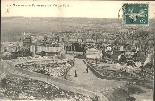 Marseille Panorama du Vieux Port Stempel auf AK Kat. Marseille