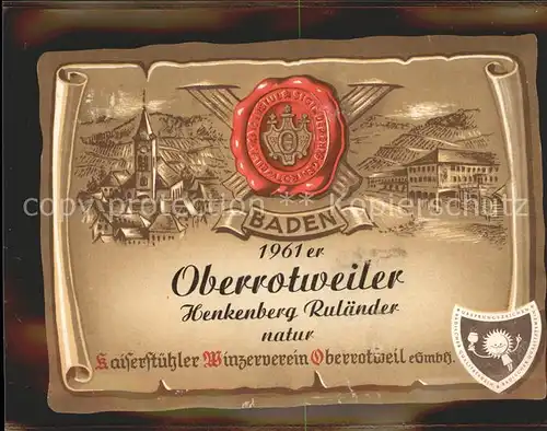 Oberrotweil 1961er Oberrotweiler Henkenberg Rulaender Kat. Vogtsburg im Kaiserstuhl
