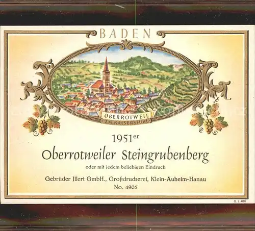 Oberrotweil 1951er Oberrotweiler Steingrubenberg Kat. Vogtsburg im Kaiserstuhl