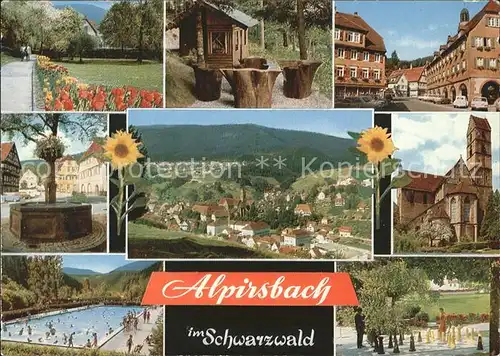 Alpirsbach Total Brunnen Schwimmbad Kirche Strassenpartie Schach Kat. Alpirsbach