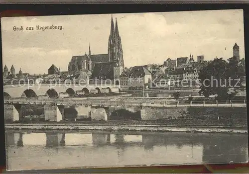 Regensburg Stadtblick mit Bruecke und Dom Kat. Regensburg