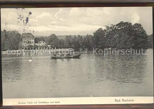 Bad Nauheim Grosser Teich mit Teihhaus und Insel Kat. Bad Nauheim