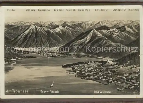 Tegernsee mit Rottach Egern und Bad Wiessee Alpenpanorama Kat. Tegernsee