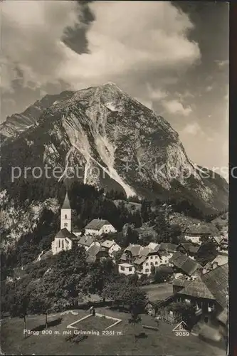 Puergg Trautenfels Ortsansicht mit Kirche Alpengasthof Adam Grimming Dachsteingebirge Ennstal Kat. Puergg Trautenfels