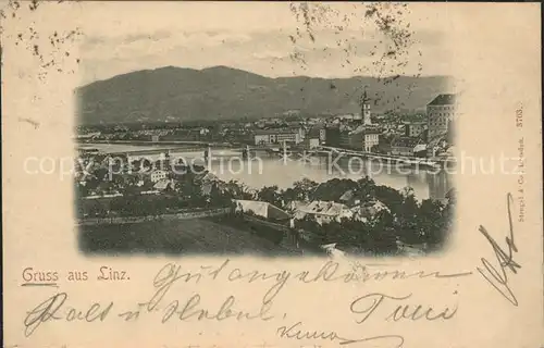 Linz Donau Teilansicht an der Donau Bruecke Kat. Linz