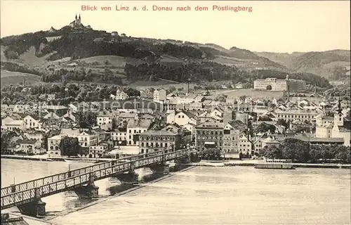 Linz Donau Teilansicht mit Poestlingberg und Wallfahrtsbasilika Bruecke Kat. Linz