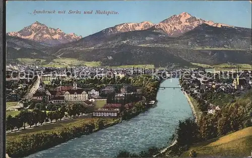 Innsbruck Panorama mit Inn Serles und Nochspitze Kat. Innsbruck