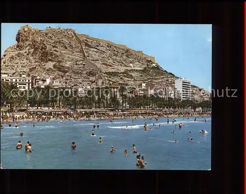 Alicante Playa del Postiguet y Castillo de Santa Barbara Kat. Alicante