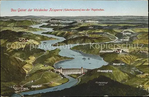 Waldeck Edersee Gebiet der Waldecker Talsperre Edertalsperre aus der Vogelperspektive Kunstdruckkarte No. 2 Kat. Edertal
