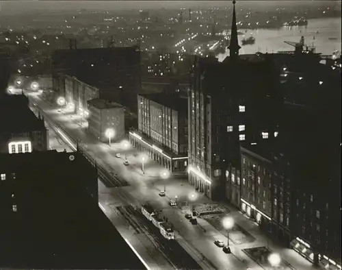 Rostock Blick auf Rostock bei Nacht Langestrasse Hafen Kat. Rostock