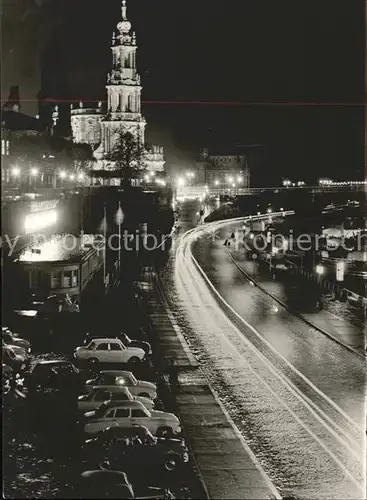 Dresden Bruehlsche Terrasse bei Nacht Kat. Dresden