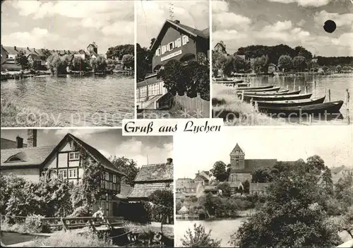 Lychen See Bootsanlegestelle Fachwerkhaus Kirche Kat. Lychen