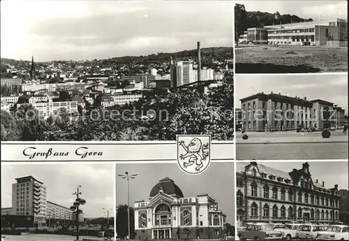 Gera Panorama Schwimmhalle Busbahnhof Theater Hauptpost Kat. Gera