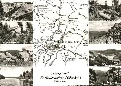 St Andreasberg Harz Lageplan Dreibrodesteine Brockenblick Oderteich Eisensteinberg Rehberger Graben Rosstrappe Kat. Sankt Andreasberg