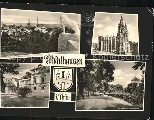 Muehlhausen Thueringen Stadtblick Loewenstatue Divi Blasii Kirche Poliklinik Stadtmauer Kat. Muehlhausen Thueringen