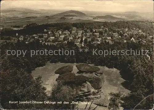 Jonsdorf Gesamtansicht Zittauer Gebirge mit den Drei Tischen Kat. Kurort Jonsdorf