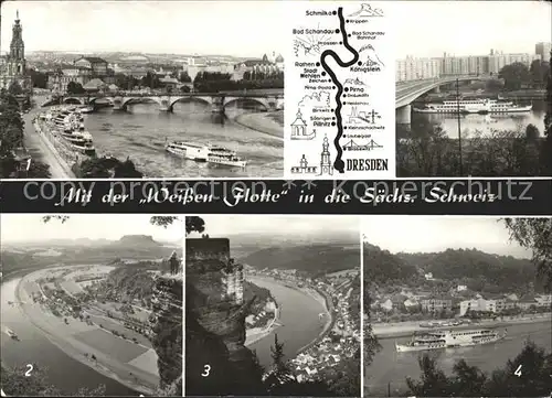 Dresden Terrassenufer Weisse Flotte Basteiblick Blick nach Koenigstein Bad Schandau