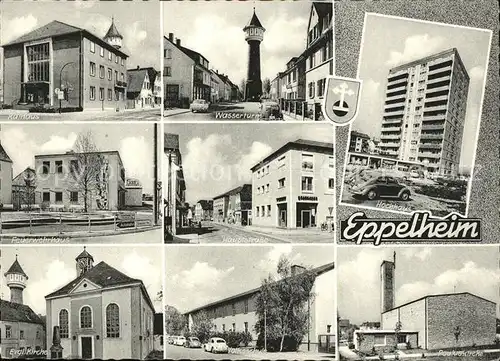 Eppelheim Rathaus Wasserturm Feuerwehrhaus Ev Kirche Hauptstr Hochhaus Volksschule Pauluskirche / Eppelheim /Heidelberg Stadtkreis