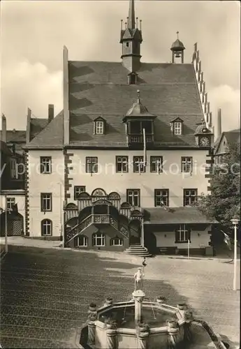 Poessneck Rathaus mit Freitreppe und Brunnen Kat. Poessneck