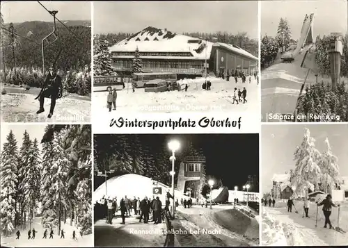 Oberhof Thueringen Sessellift Gaststaette Oberer Hof Rennsteig Schanze Rennschlittenbahn bei Nacht Kat. Oberhof Thueringen