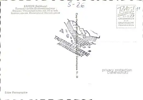 Kaprun Stausee Wasserfallboden Limbergsperre Moosersperre Kat. Kaprun