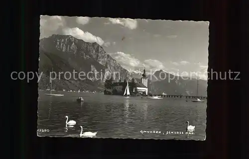 Gmunden Salzkammergut Traunsee Schloss Orth Schwaene Kat. Gmunden