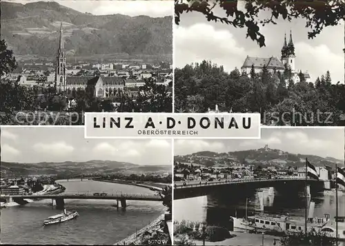 Linz Donau Donaubruecke Kirche Dom Faehrschiff Kat. Linz