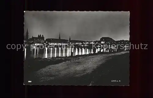 Linz Donau Panorama Nachtaufnahme Kat. Linz