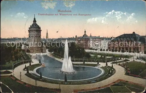 Mannheim Friedrichsplatz mit Wasserturm und Rosengarten Fontaene Kat. Mannheim