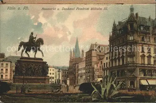 Koeln Rhein Heumarkt und Denkmal Friedrich Wilhelm III Reiterstandbild Kuenstlerkarte Duerer No. 102 Kat. Koeln