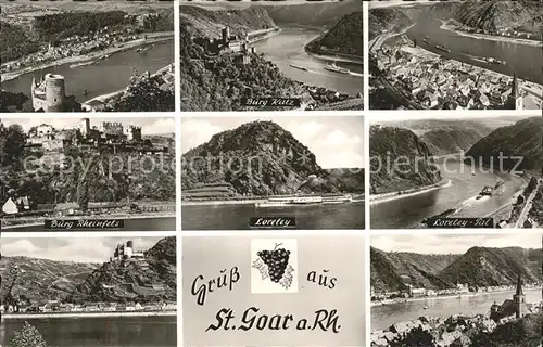 St Goar Panorama Burg Katz Rheinfels Loreley Binnenschifffahrt Weintraube Kat. Sankt Goar