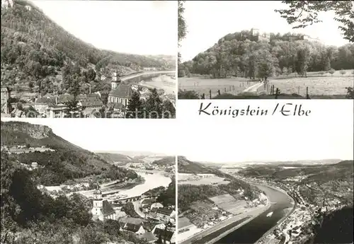 Koenigstein Saechsische Schweiz Ortsansicht mit Kirche und Blick zur Festung Panorama Kat. Koenigstein Saechsische Schweiz