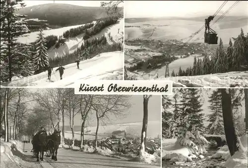 Oberwiesenthal Erzgebirge Pferdeschlitten Kabinenbahn Panorama Wintersportplatz Kat. Oberwiesenthal